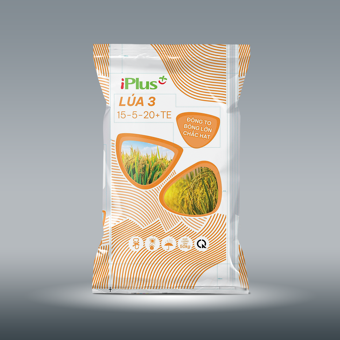 Phân bón IPLUS Lúa 3 (15-5-20+TE) chuyên dùng giai đoạn đòng trổ giúp bông lớn, tăng tỷ lệ chắc hạt, hạn chế đổ ngã và nâng cao năng suất lúa.